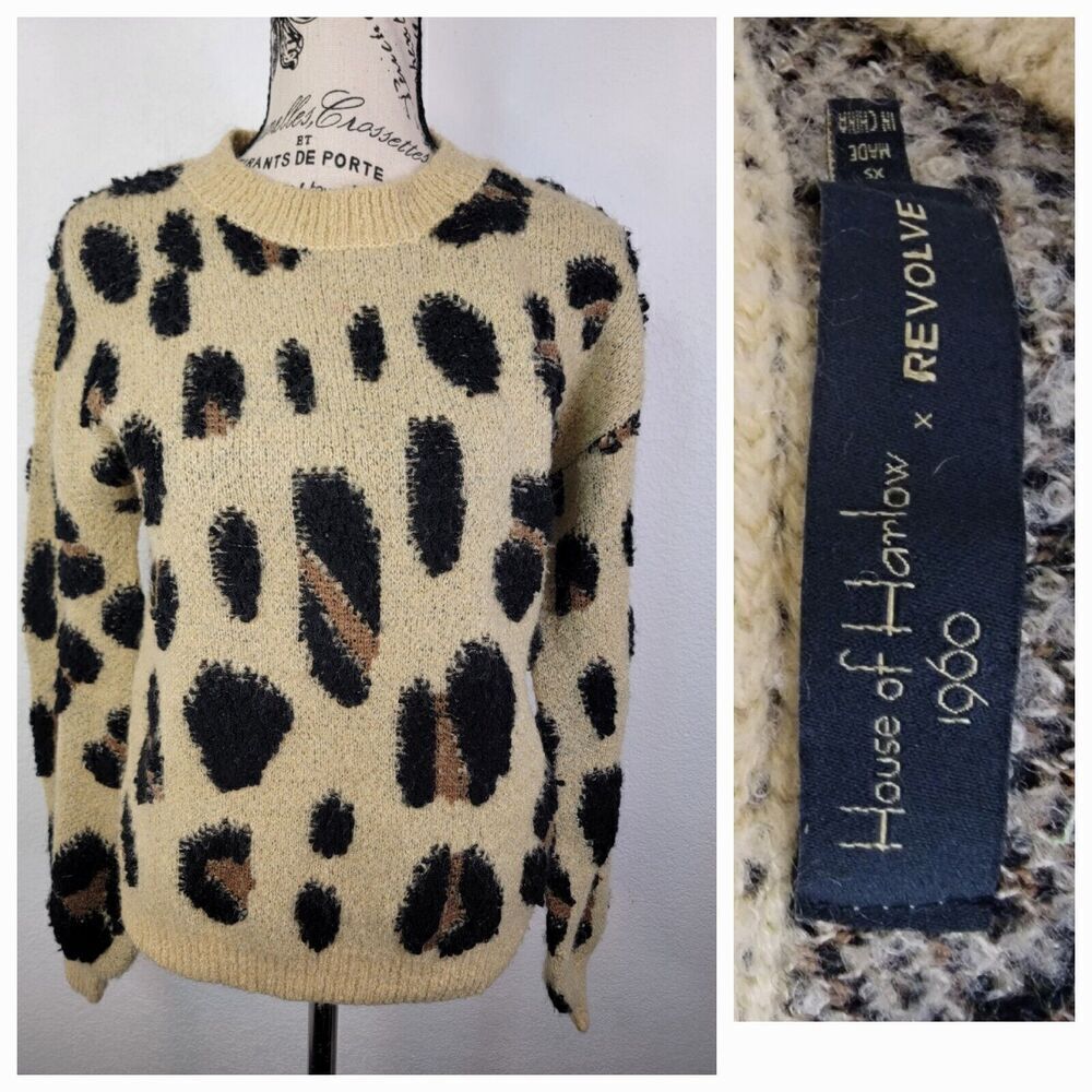 Revolve House of Harlow Leopard Sweater XS Wool Blend Animal Print Mobwife
